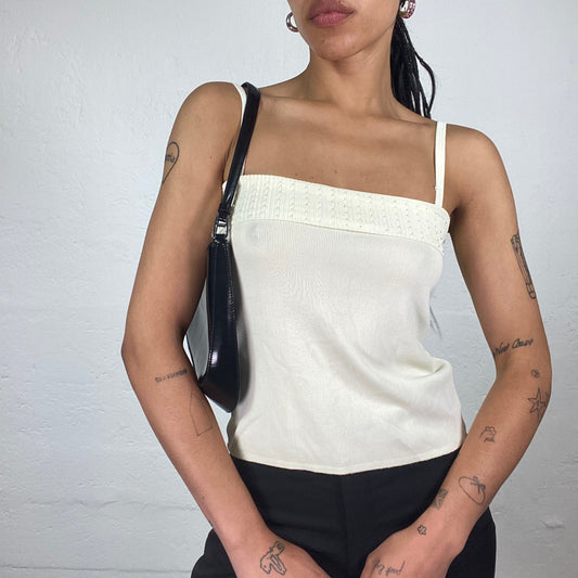 Vintage 2000’s Soft Girl Ivory Jersey Knitted Effect Cami Top (L)