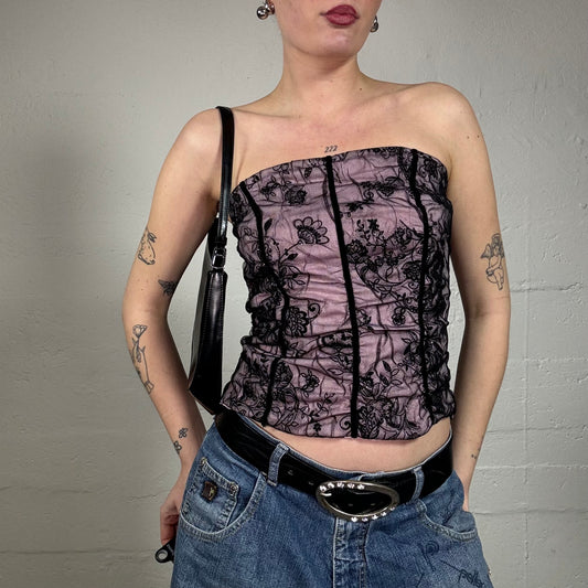 Vintage 2000's Vampy Strapless Pink Corset Top with Lace Detail(S)