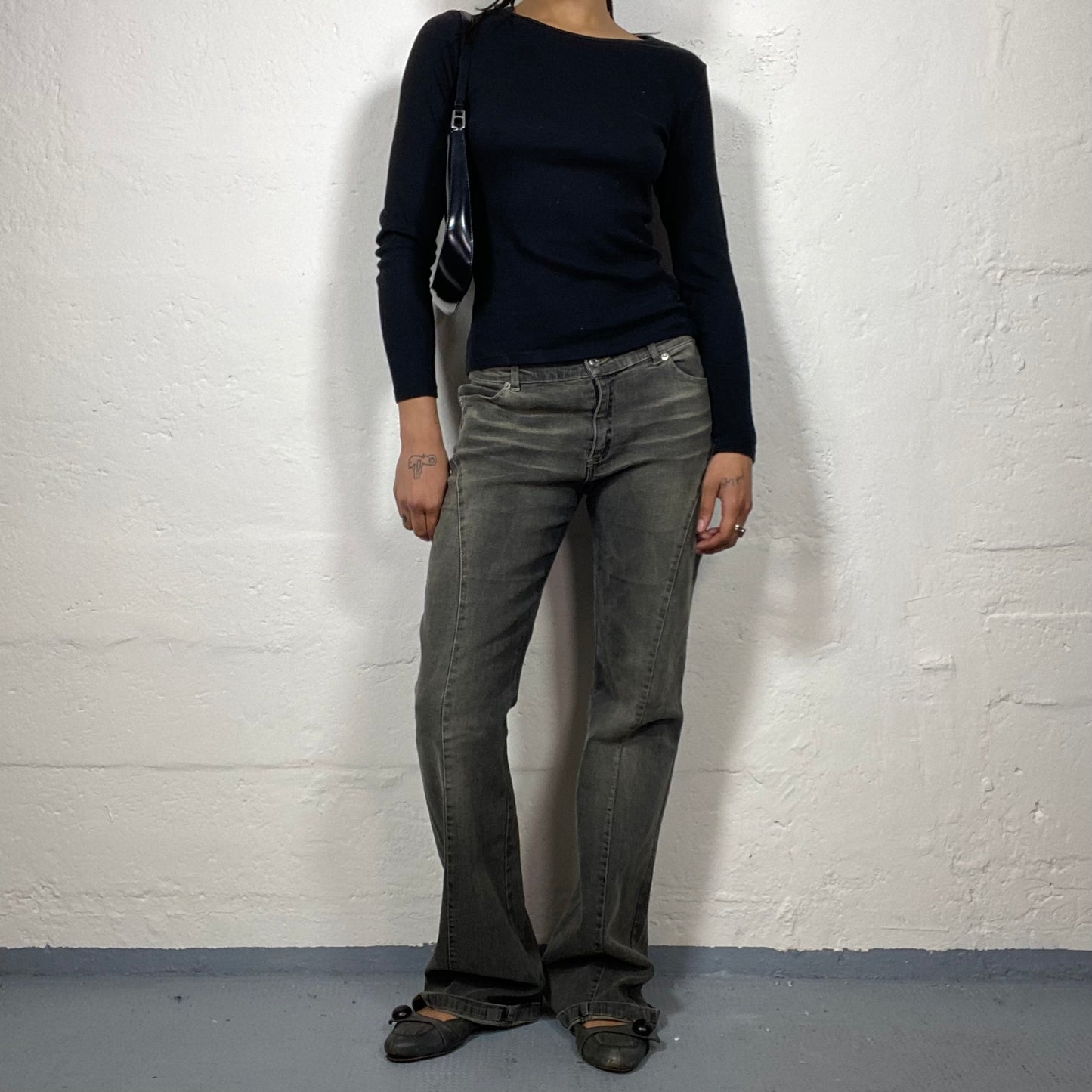 Vintage 2000's Downtown Girl Green Toned Grey Denim Straight Cut Pants (M/L)