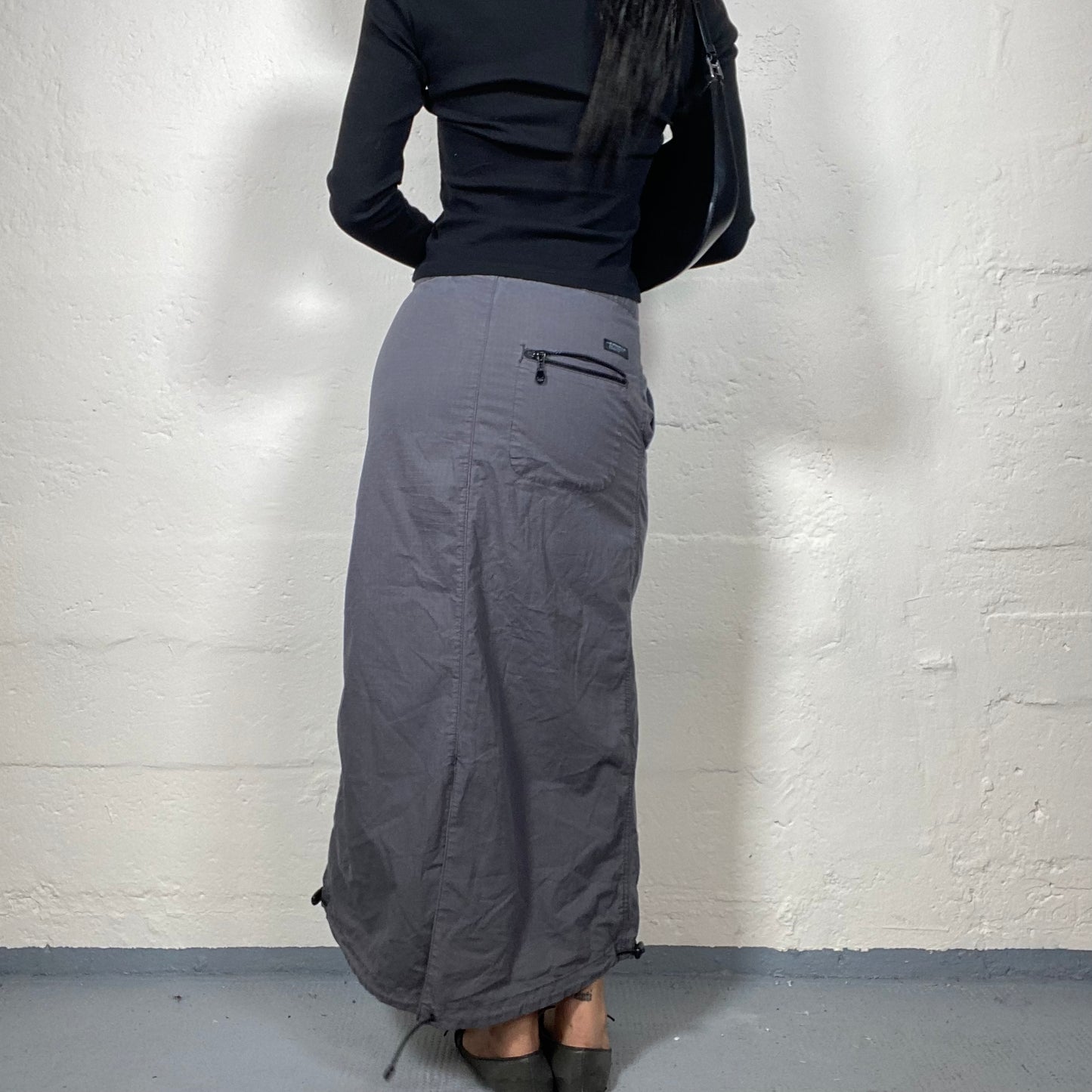 Vintage 2000's Skater Girl Grey Sporty Maxi Skirt with Rubber Bottom (S)