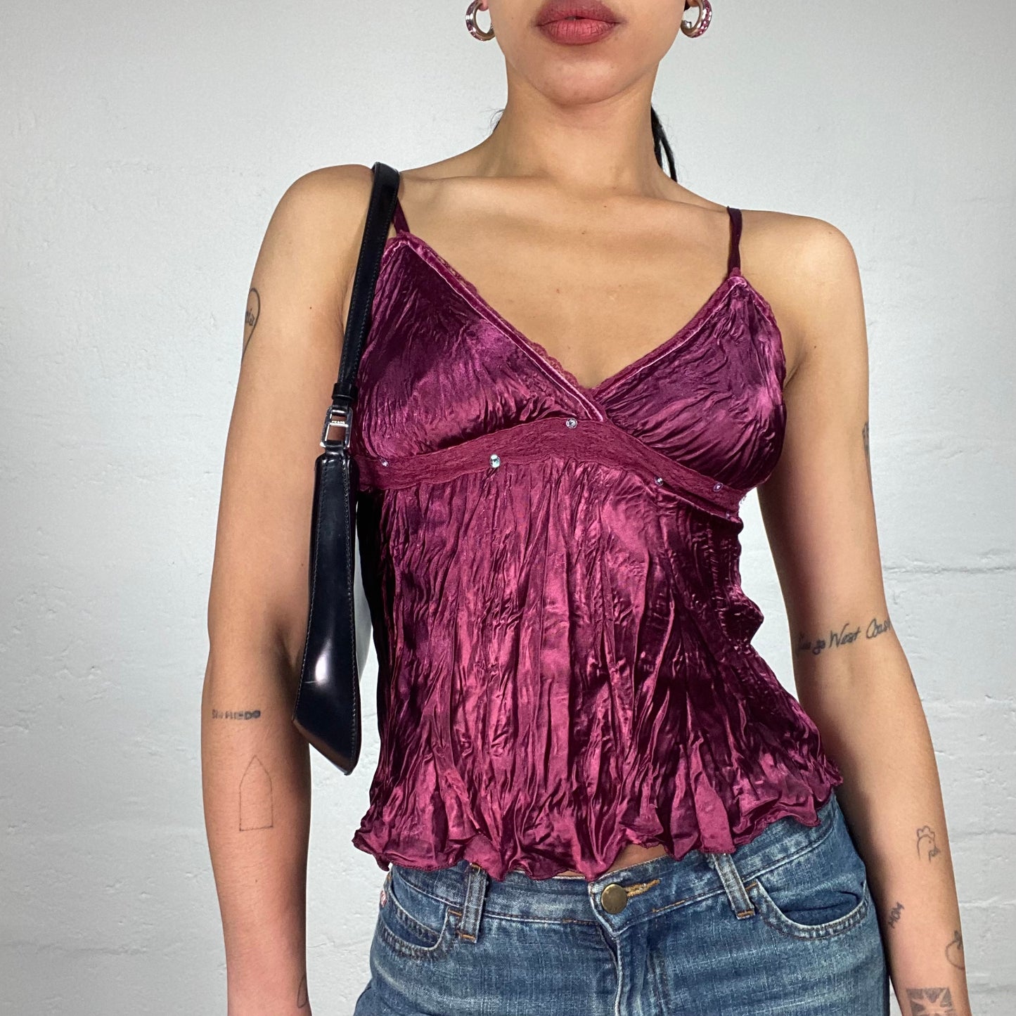Vintage 2000's Romantic Bordeaux Pleated Silky Cami Top (M)