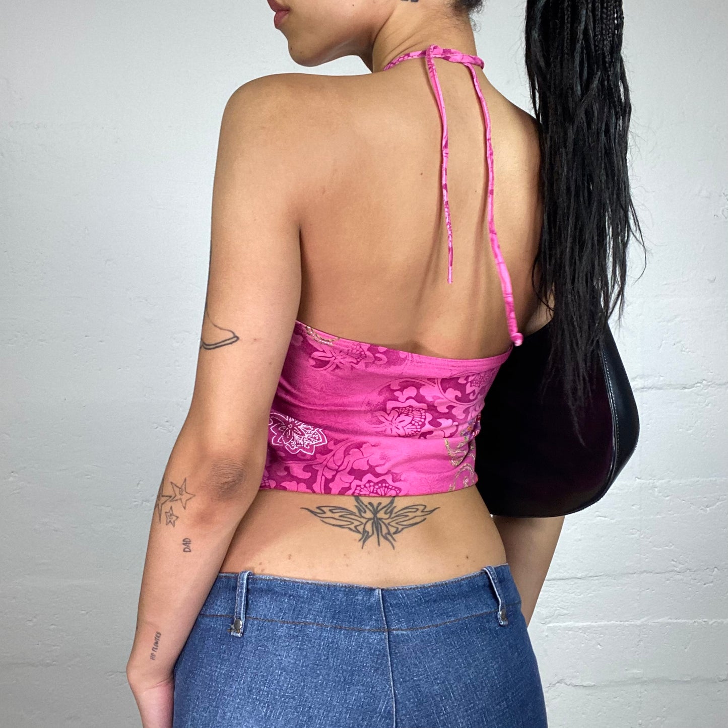 Vintage 2000's Boho Girl Hot Pink Printed Neckholder Top (L)