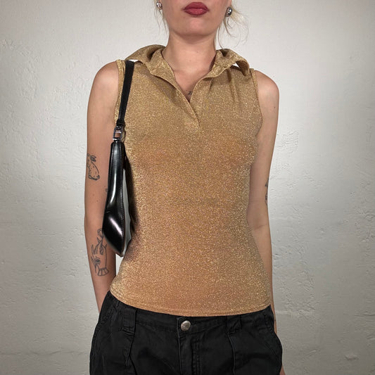 Vintage 2000's Classic Sleeveless Gold V-Neck Polo Shirt (S/M)