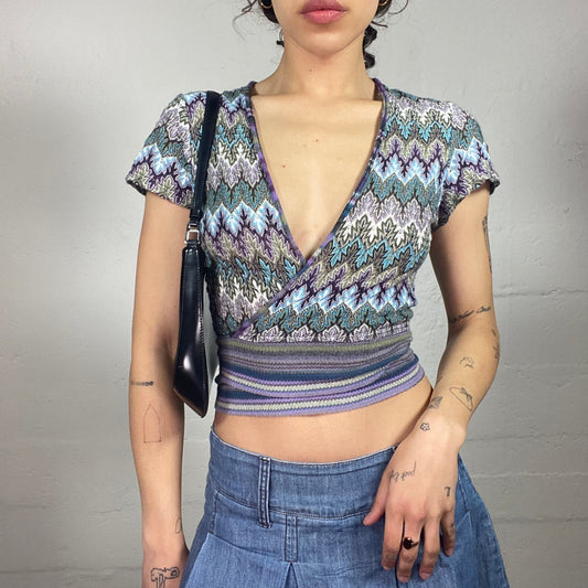 Vintage 2000's Hippie Wrapping Cardigan Style Top with Geomentric Print (S)