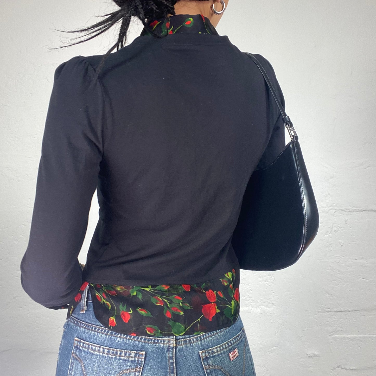 Vintage 2000's D&G Office Girl Romantic Two-Layers Longsleeve Button Up Top with Roses Print (M)