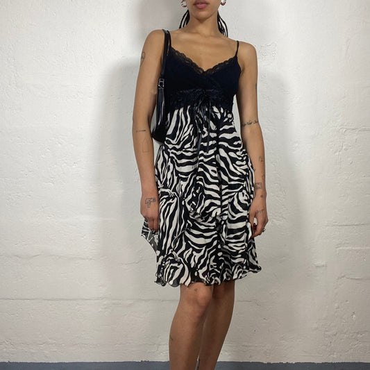 Vintage 2000’s Downtown Girl Black and White Summer Dress with Printed Layered Bottom (S)