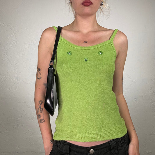 Vintage 90's Earth Angel Green Knit Top with Eyelet Emboidery Detail (S)