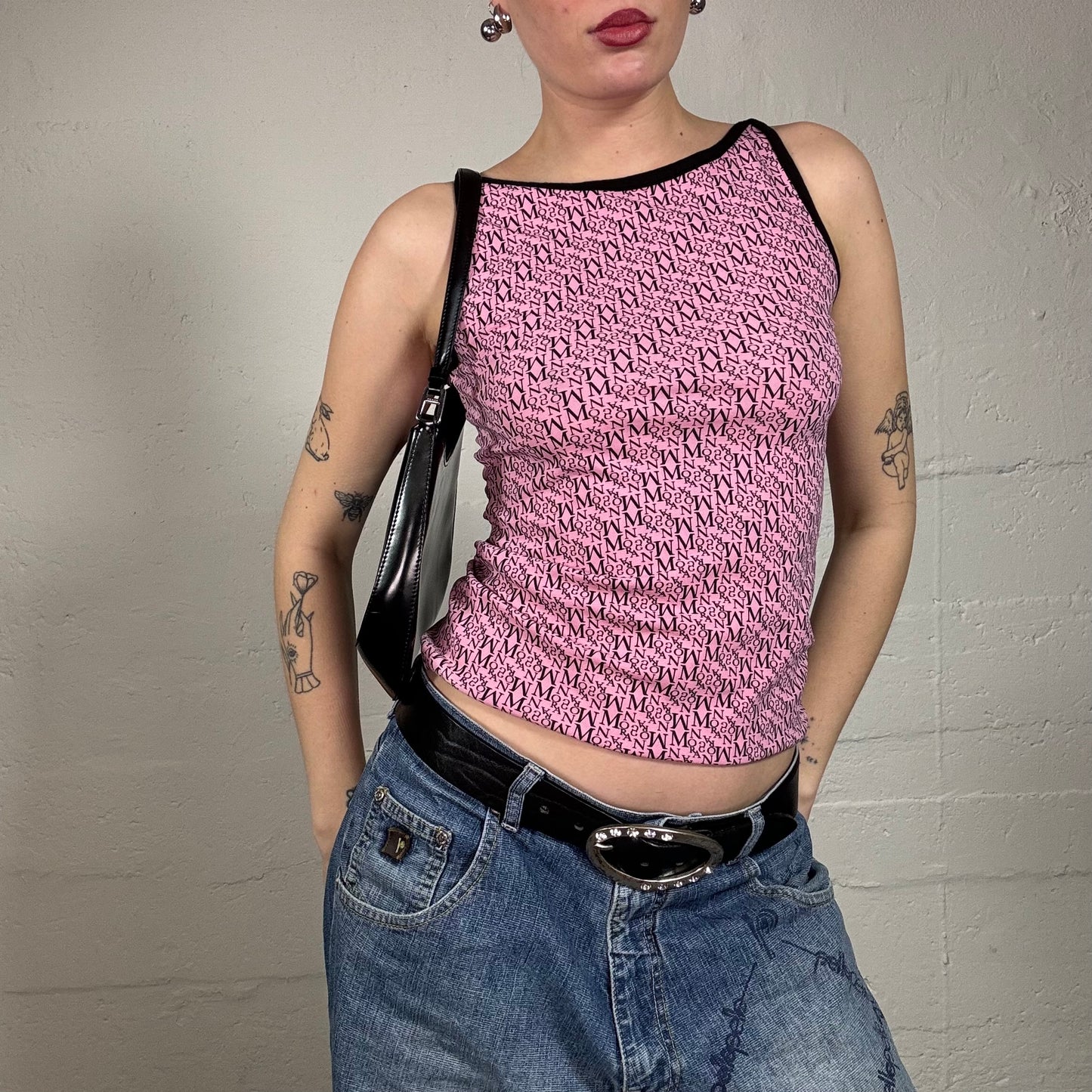 Vintage 2000's Morgan Model off Duty Highneck Pink Top with Monogram Print (S)
