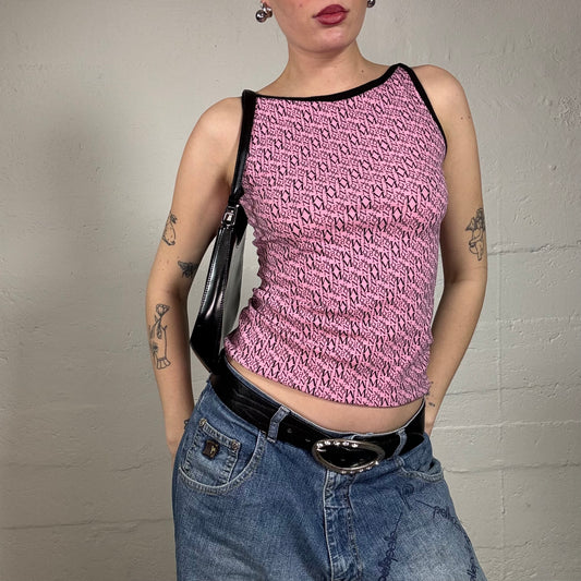 Vintage 2000's Morgan Model off Duty Highneck Pink Top with Monogram Print (S)
