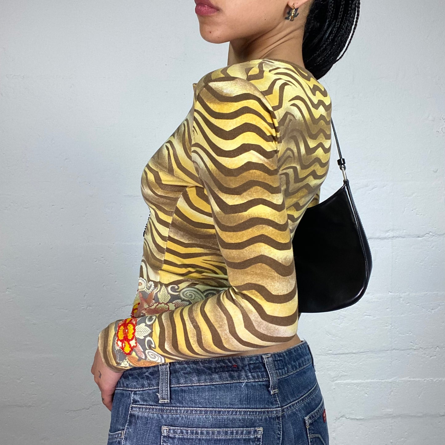 Vintage 2000's Cheetah Girl Multicoloured Longsleeve Cartoon Style Animal Printed Top (S)