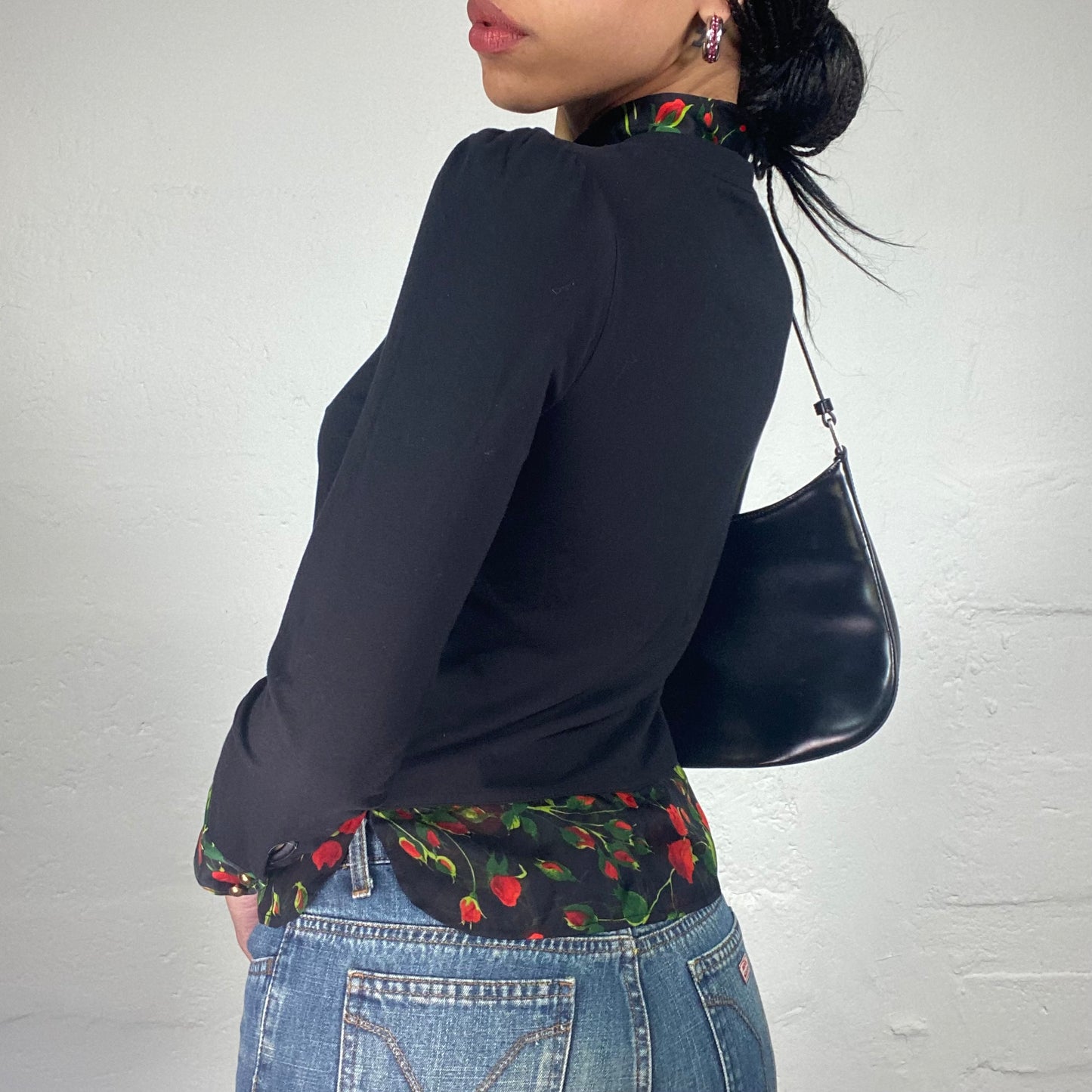 Vintage 2000's D&G Office Girl Romantic Two-Layers Longsleeve Button Up Top with Roses Print (M)