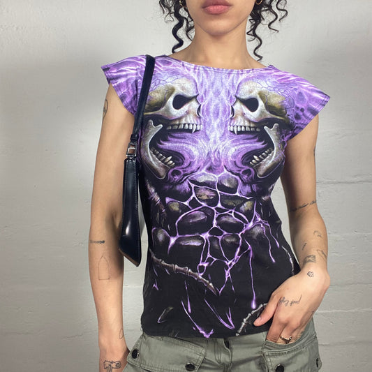 Vintage 2000's Hard Metal Black and Purple Sculps Printed Tee (S)