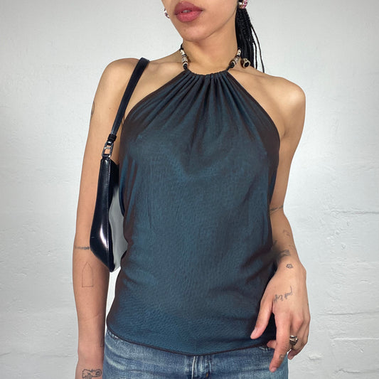 Vintage 2000's Blue Both Sided Layered Draped Neckholder Top (M)