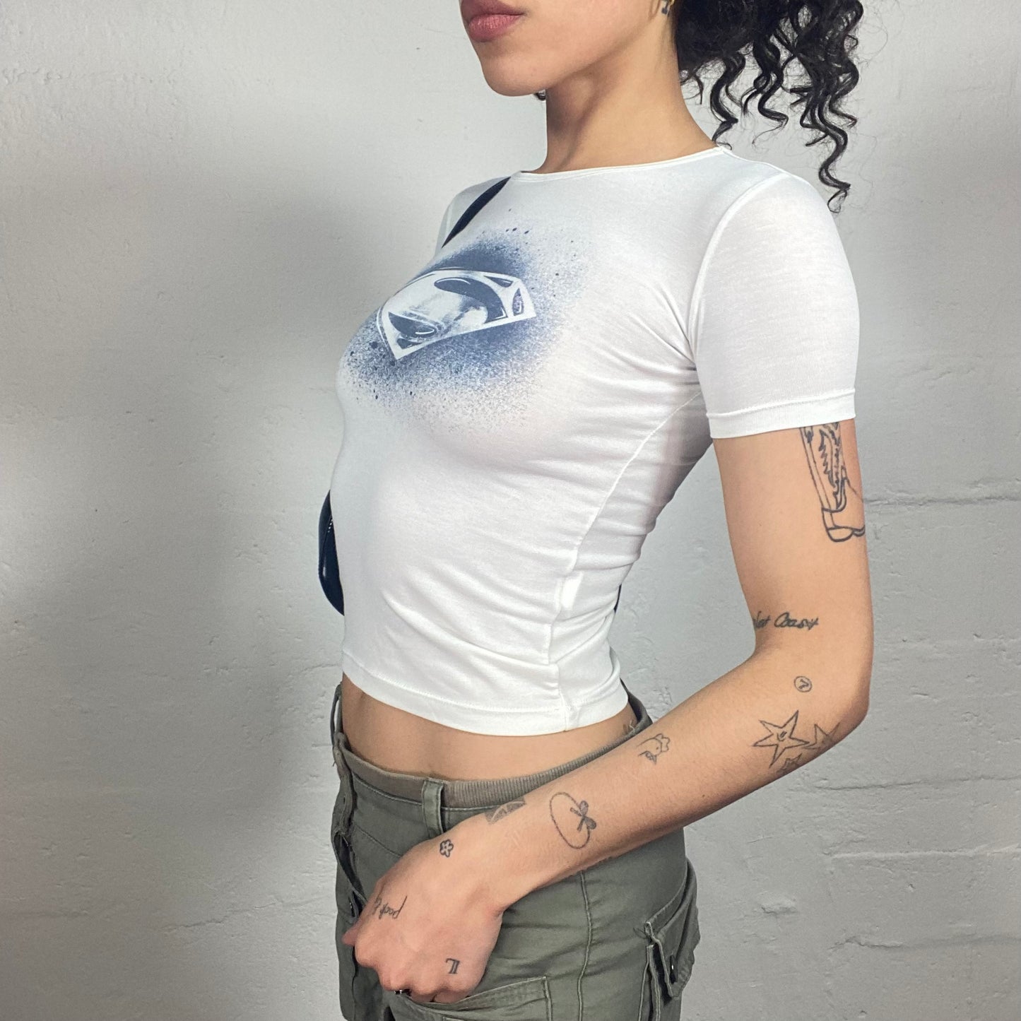 Vintage 2000's Batman Print Sporty White Baby Tee (XS)