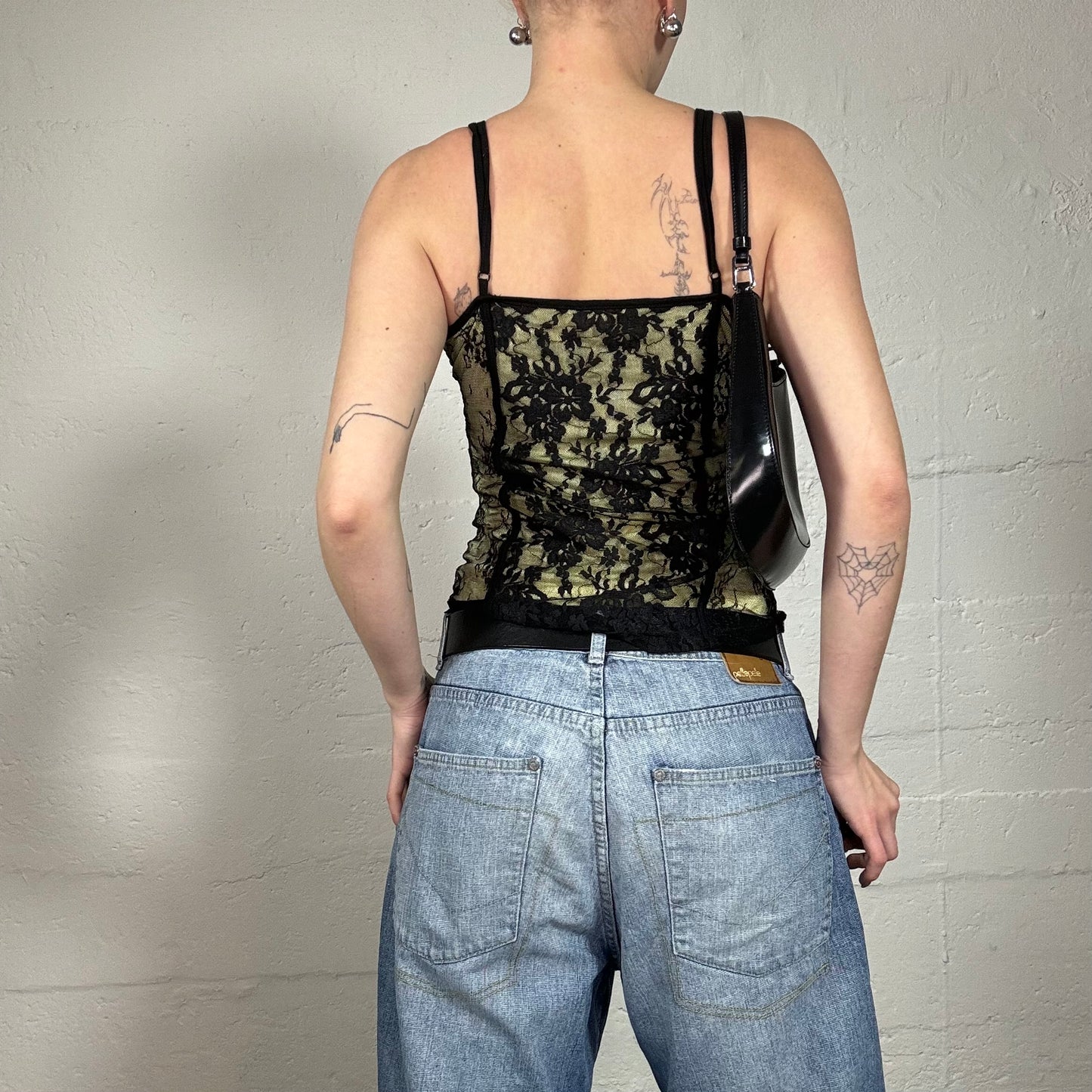 Vintage 2000's Vampy Cami Top with Lace Detailing (S/M)