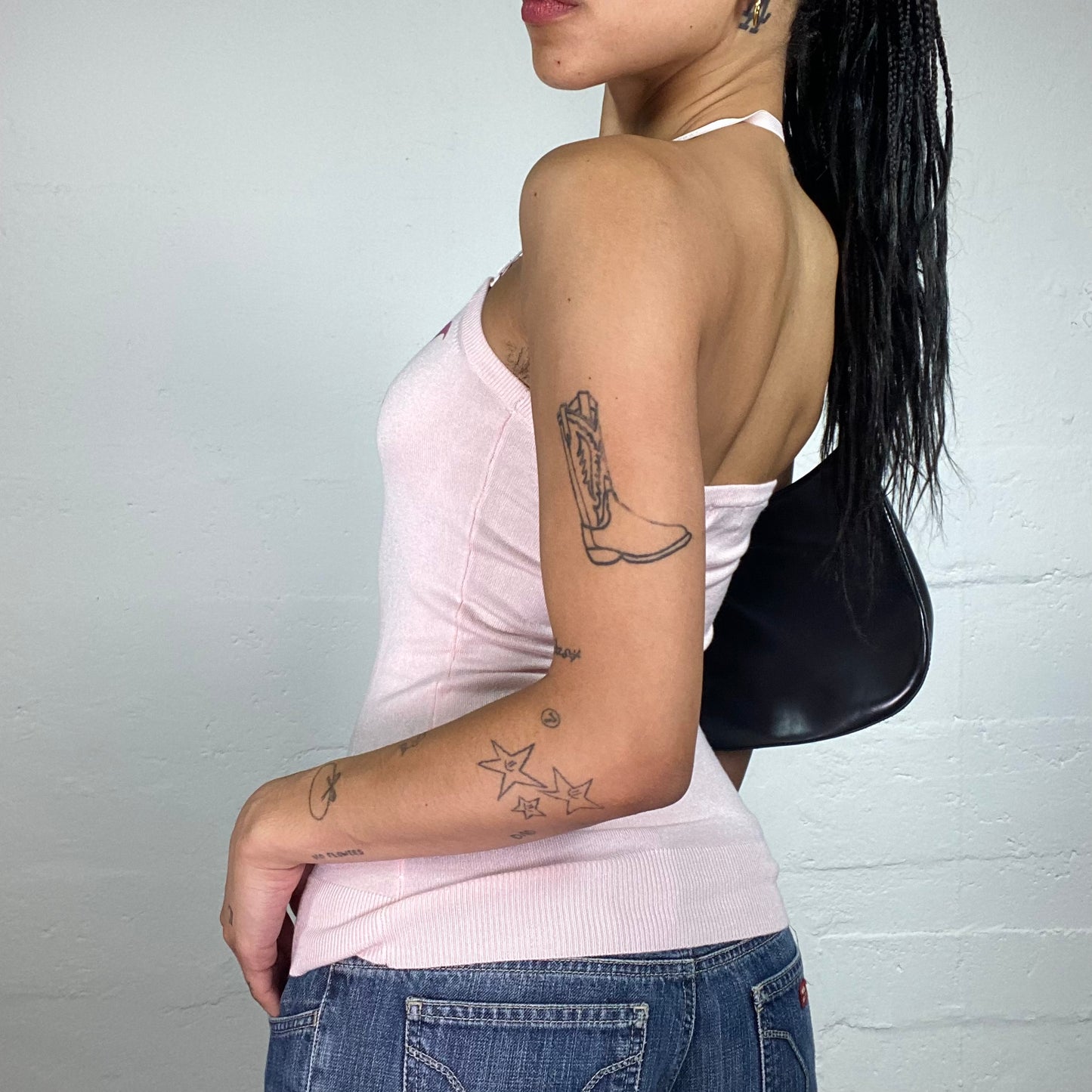 Vintage 2000's Guess Soft Girl Baby Pink Tube Cut Neckholder Typography Print Top (S)