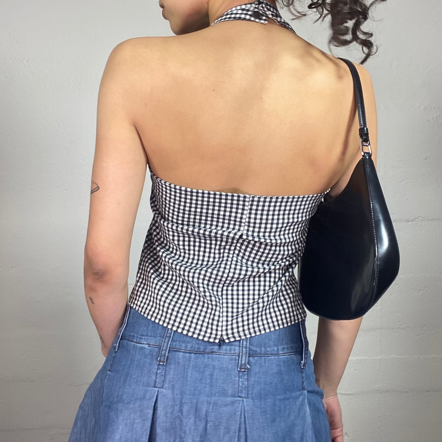 Vintage 2000's Coquette Black and White Checkered Neckholder Top (M)