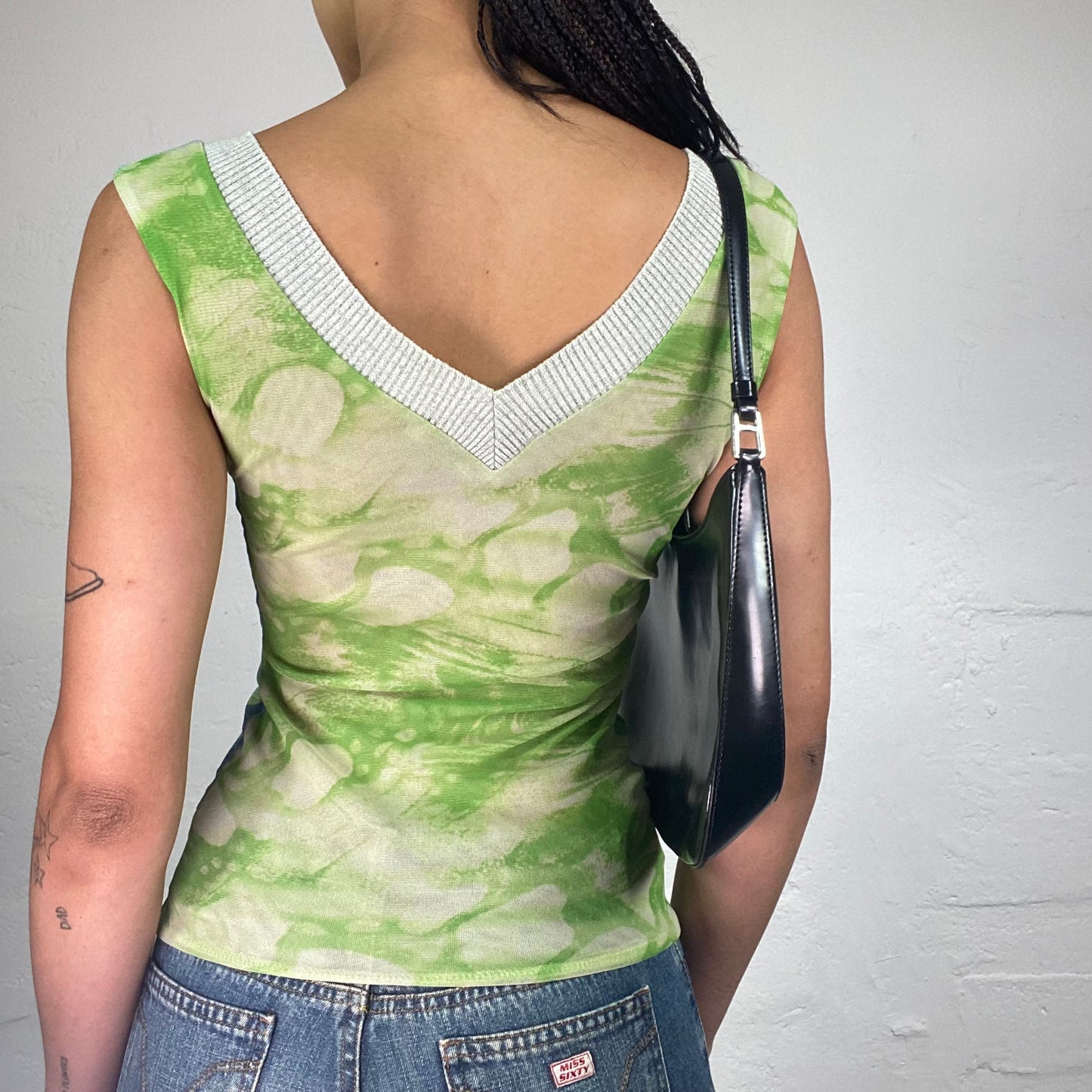 Vintage 2000's Fairy Girl Lime Green Tie Dye and Mosaic Print Top (S)
