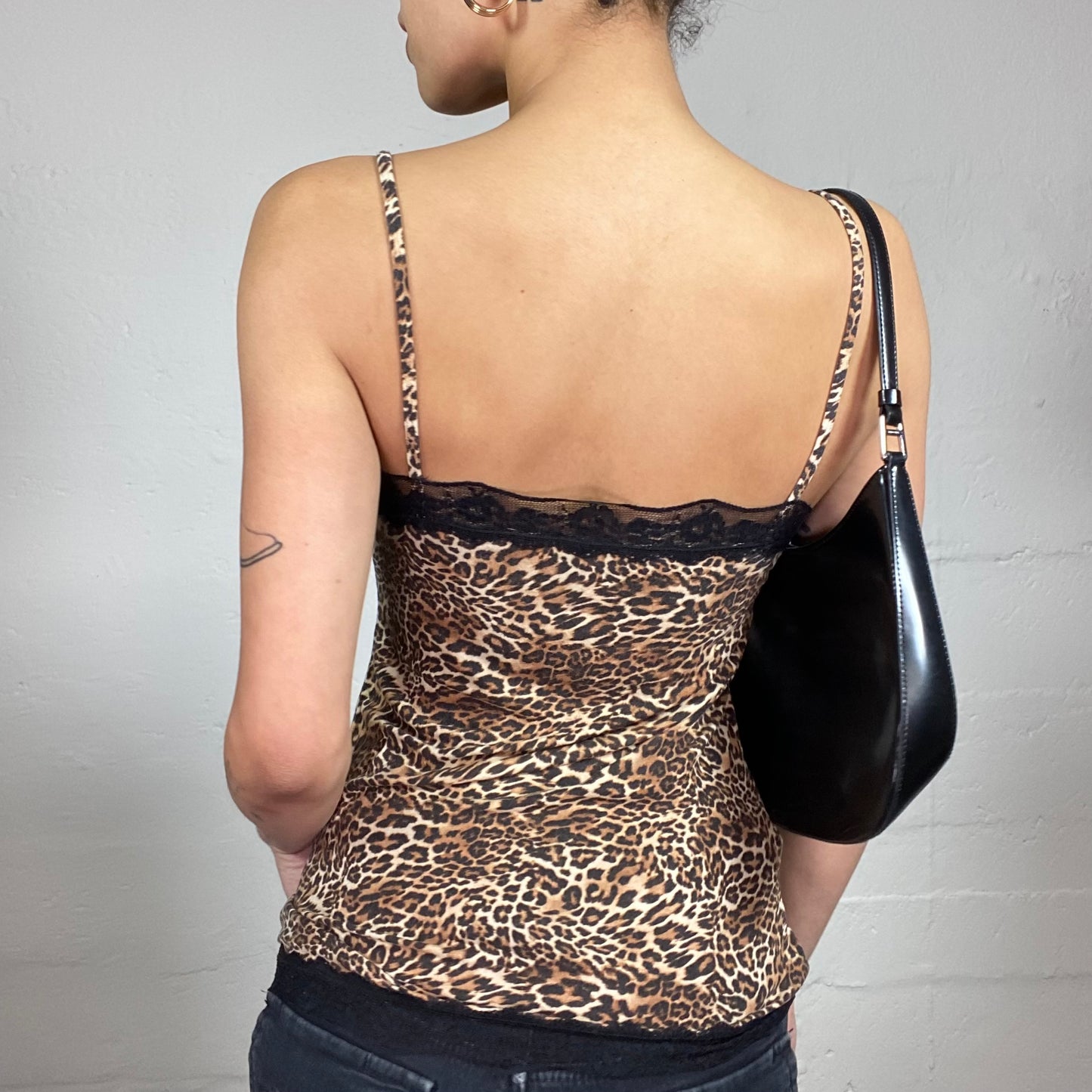 Vintage 2000's Cheetah Girl Downtown Animal Print Cami Top with Black Lace Trim (S)