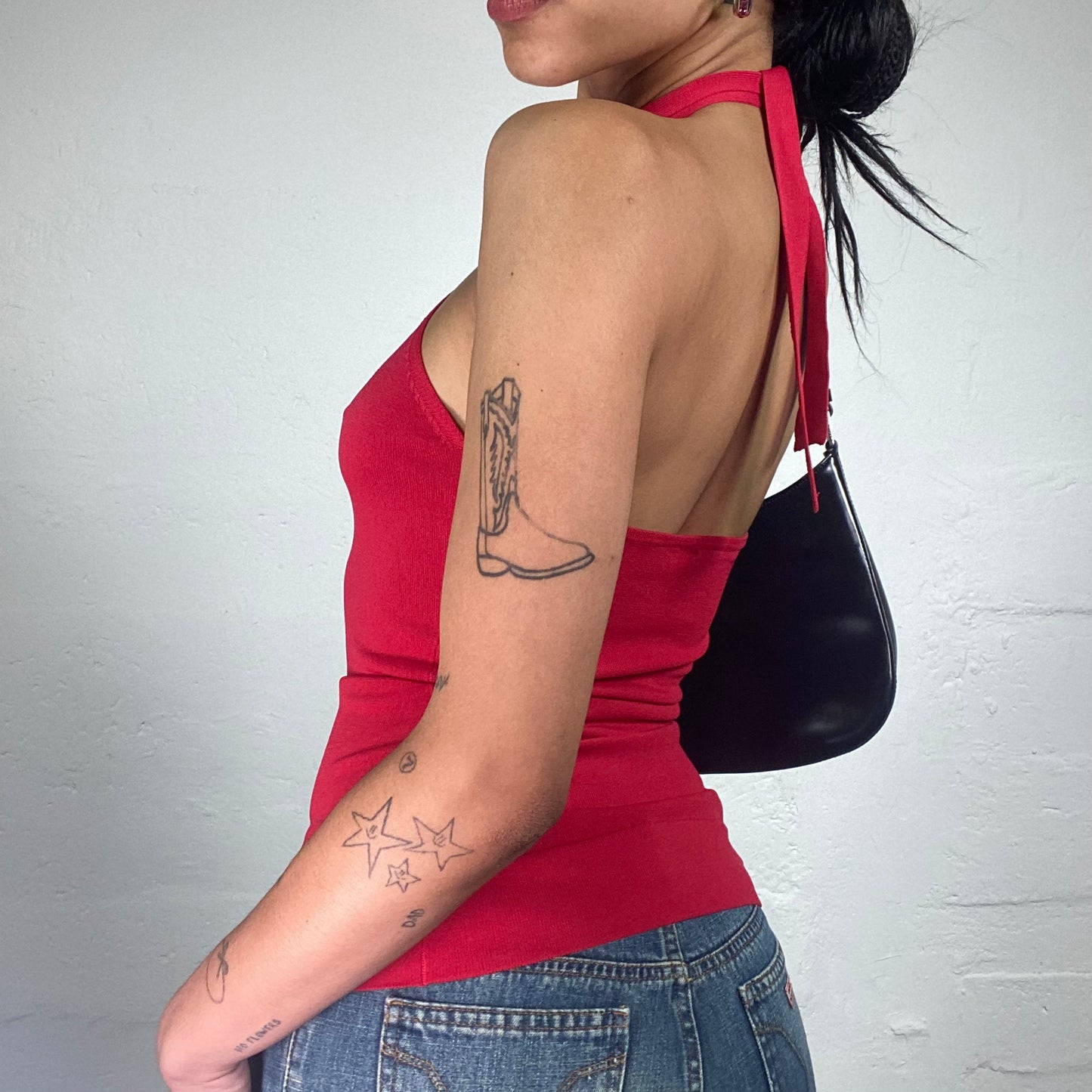 Vintage 2000's Guess Romantic Classy Red Knot Neckholder Top with Mini Rhinestone Detail (S)