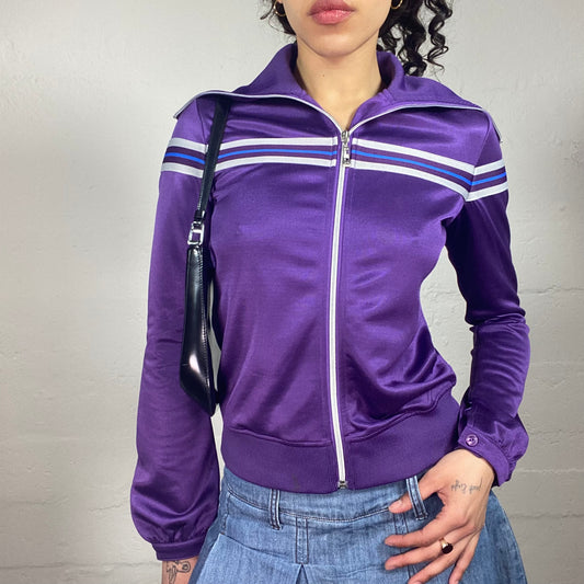 Vintage 2000's Downtown Girl Purple Funky Zip Up Pullover with Stripe Details (S)