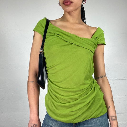 Vintage 2000's Max Mara Summer Girl Green Draped Off Shoulder Top (XL)