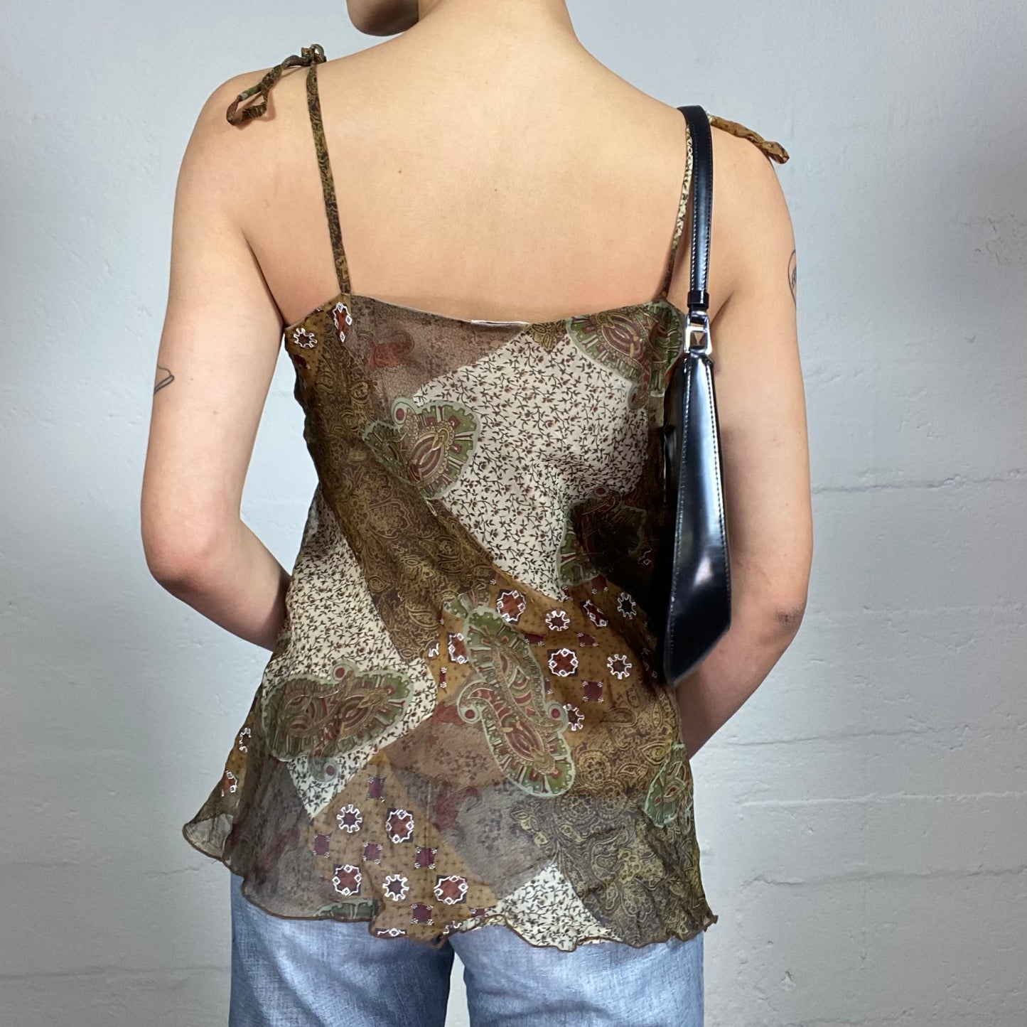 Vintage 2000's Boho Girl Shiffon Light Summer Printed Cami Top (M)
