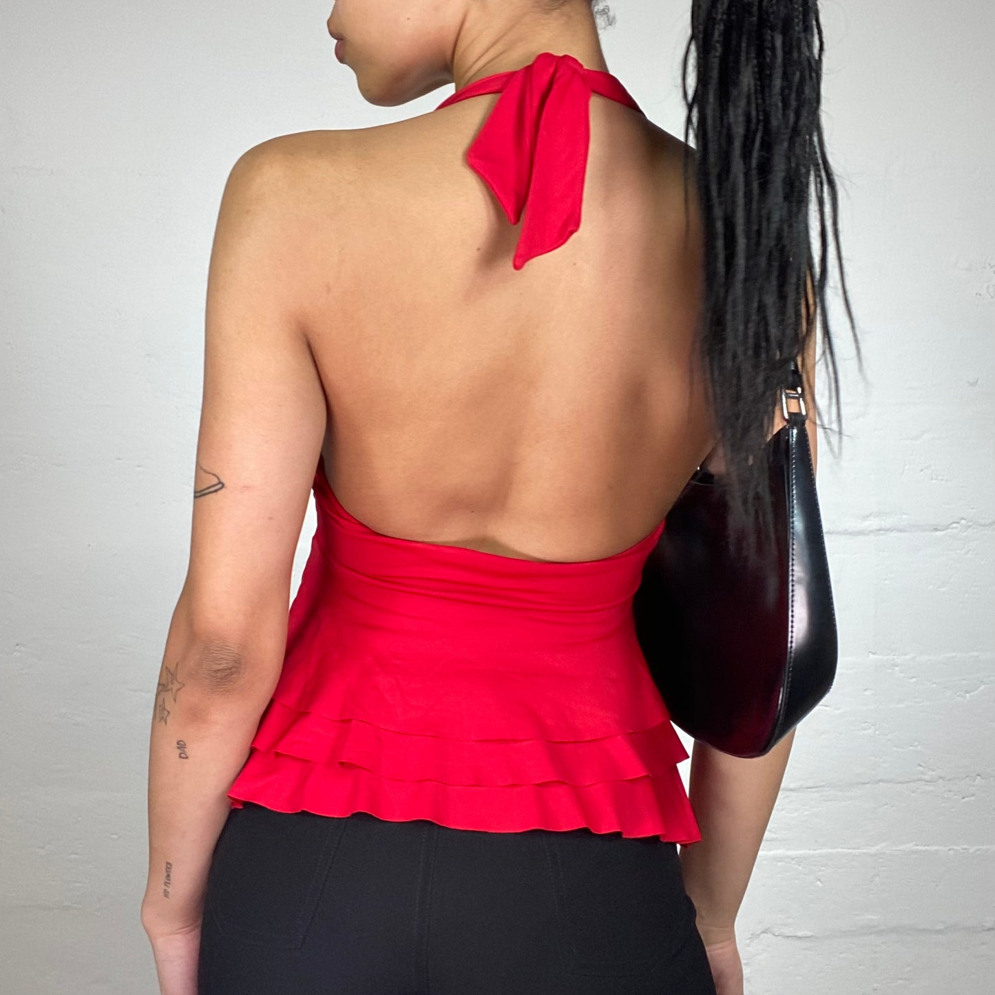 Vintage 2000's Vamp Girl Blood Red Ruffled Layered Neckholder Top (S)