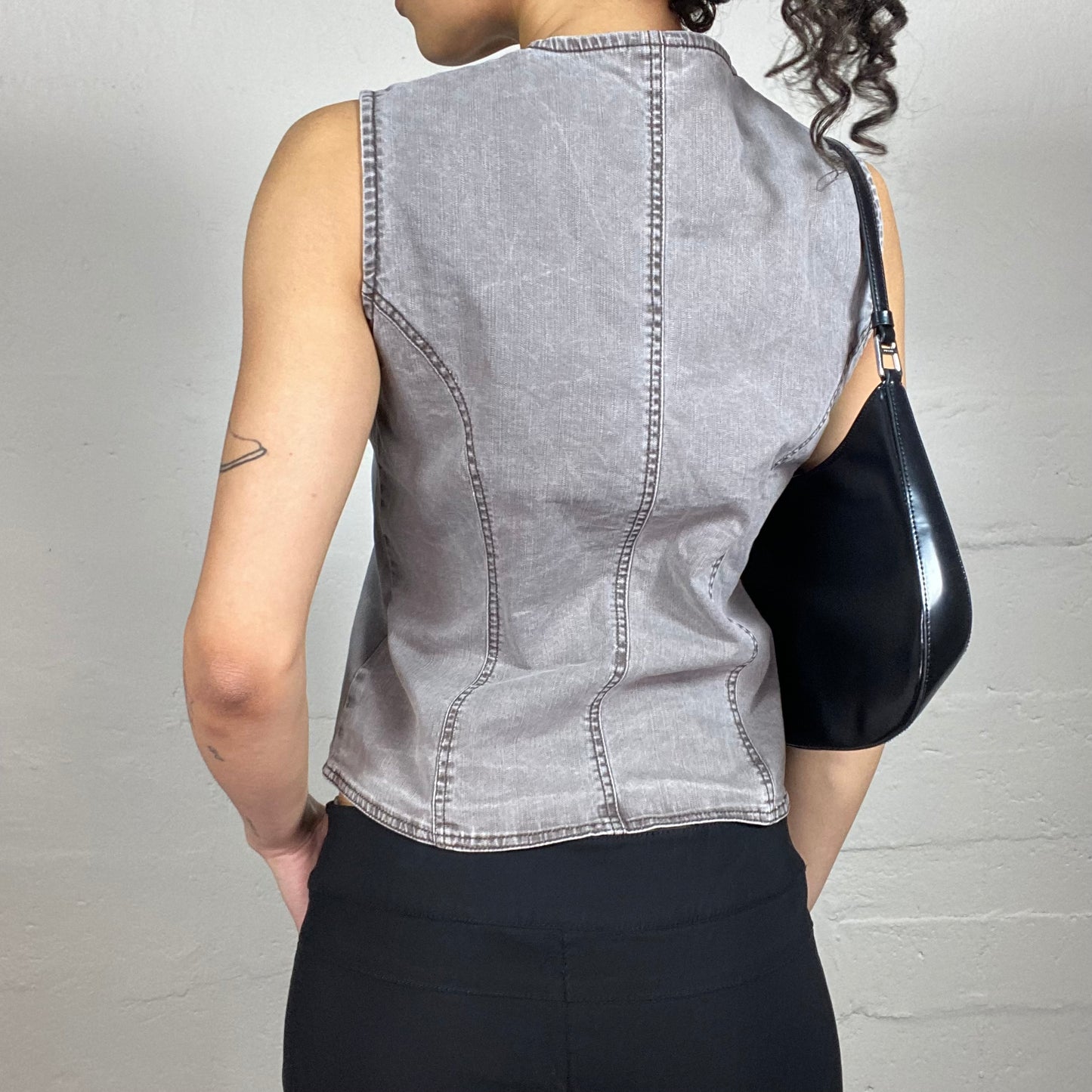 Vintage 2000's Hop-Hop Grey Denim Button Up Vest Top (S)
