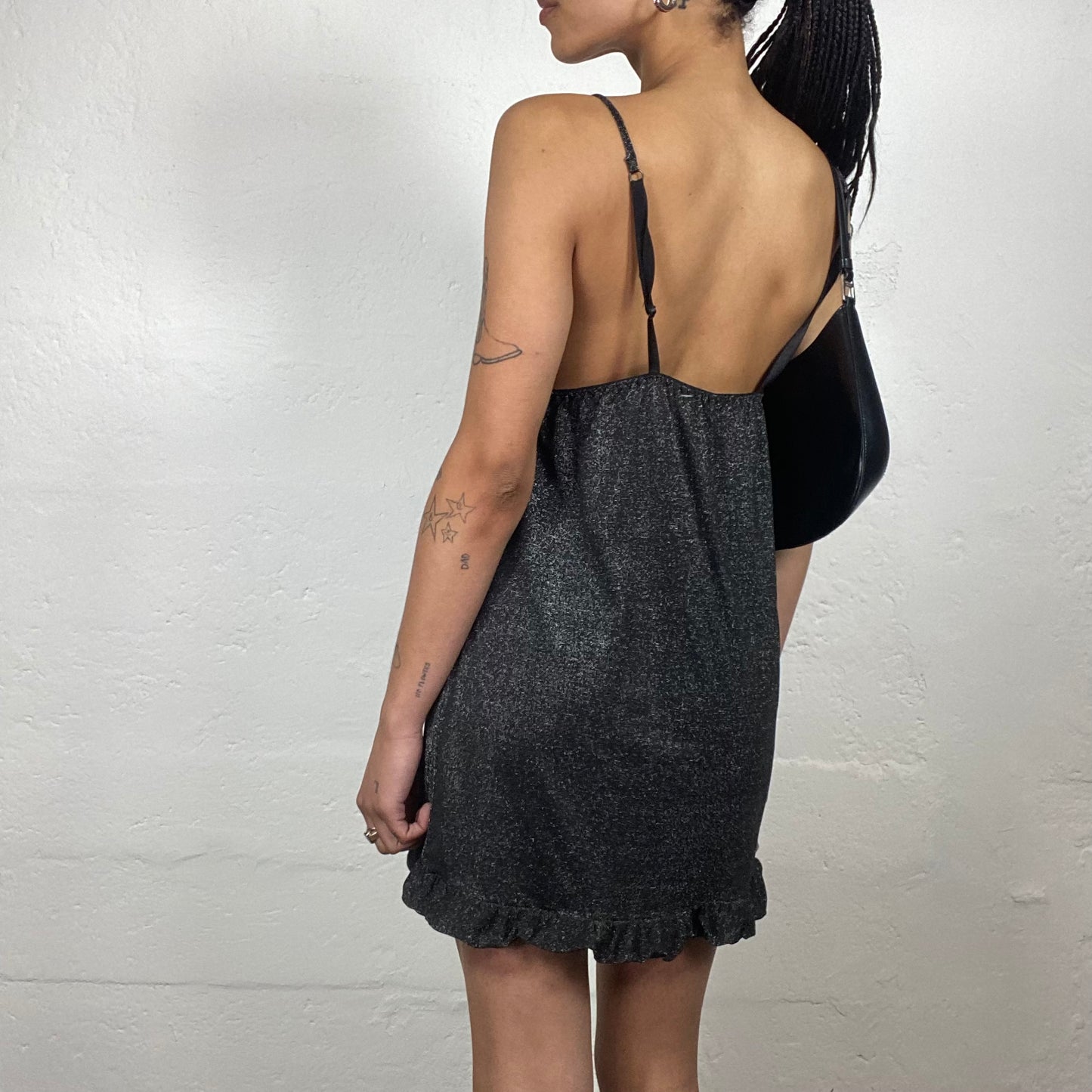 Vintage 2000’s Sunday Date Grey Mini Camisole Dress with Ruffled Trim (L)