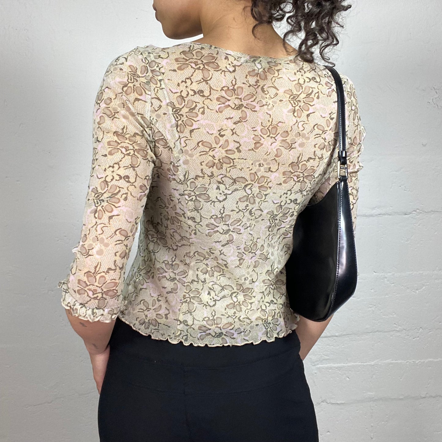 Vintage 2000's Romantic Summer Mesh Cardigan Style Top with Floral Print (S)