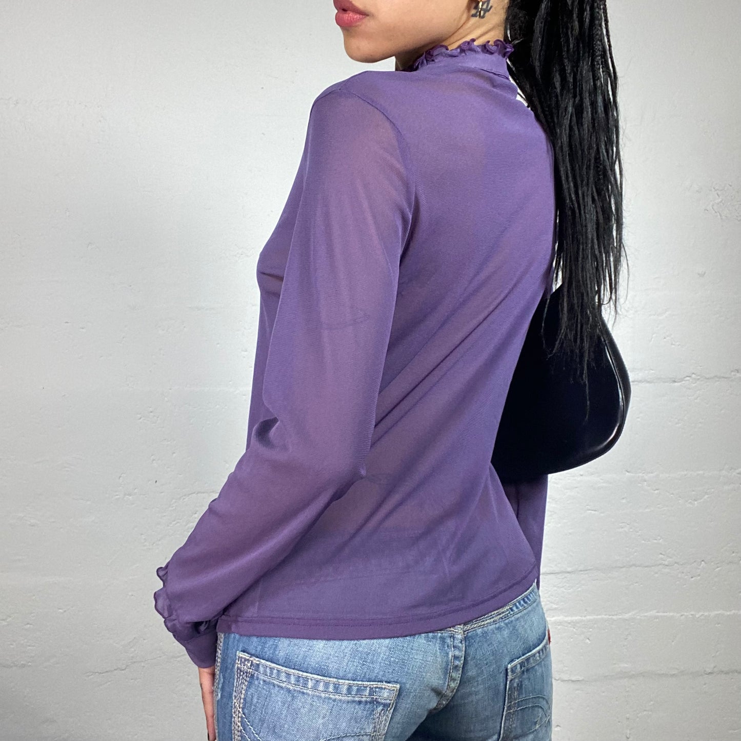 Vintage 2000's Romantic Purple Chiffon See Through Longsleeve Button Up Shirt With Ruffled Details (S)