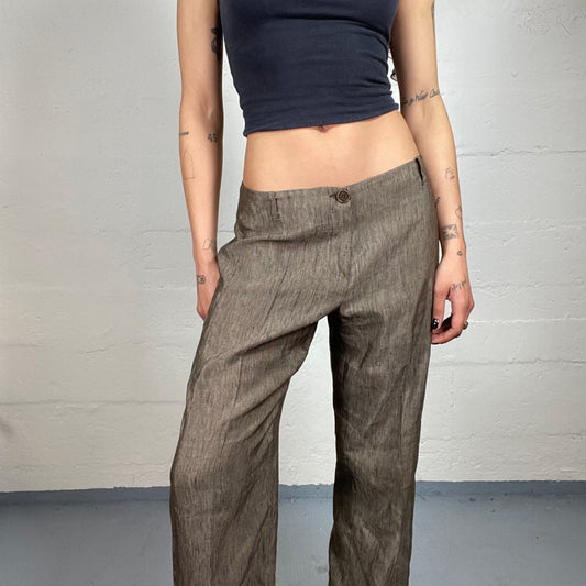 Vintage 2000's Office Girl Brown Straight Fit Low Rise Shiny Pants (M)