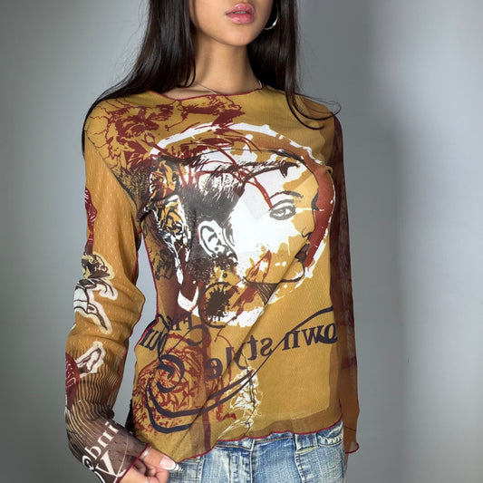 Vintage 90’s Mesh Graphic Long Sleeve Top (M)