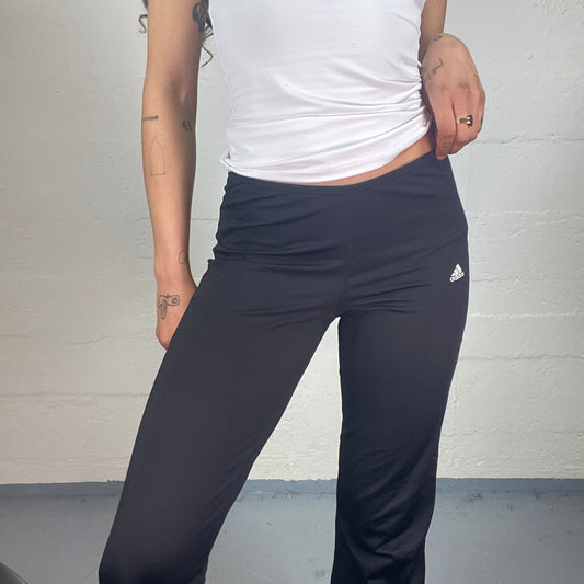 Vintage 2000's Archive Adidas Sporty Black Flare Pants with White Side Striped and Logo Print (S)