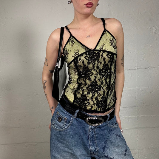 Vintage 2000's Vampy Cami Top with Lace Detailing (S/M)