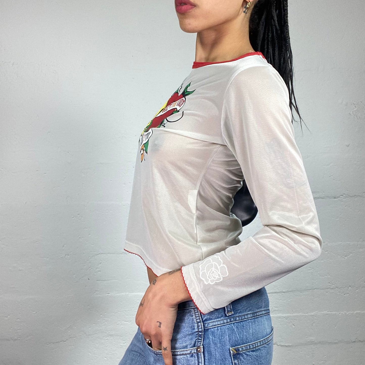 Vintage 2000's Downtown Girl Beige Longsleeve Tweety For Ever Cartoon Print Top (M)