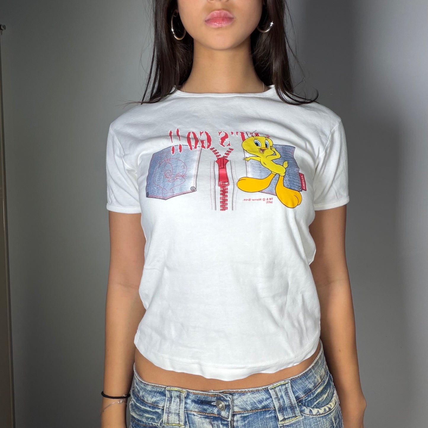Vintage 2000's Cute White Baby Tee (M)