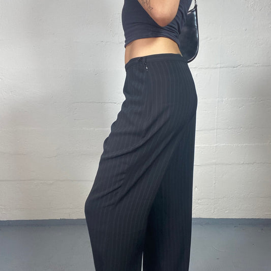 Vintage 2000's Office Girl Classy Straight Fit Striped Black Pants (M)