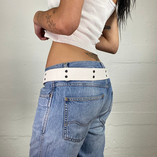 Vintage 2000's Downtown Girl White Belt with Metal Eyelet Details