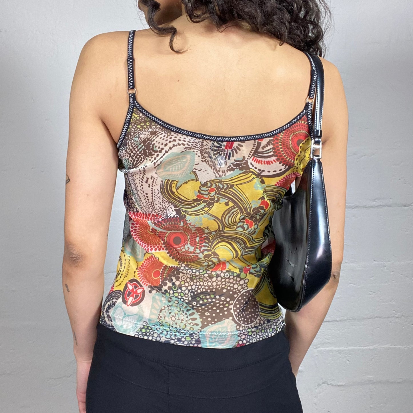 Vintage 2000's Boho Multicoloured Printed Chiffon Cami Top (S)