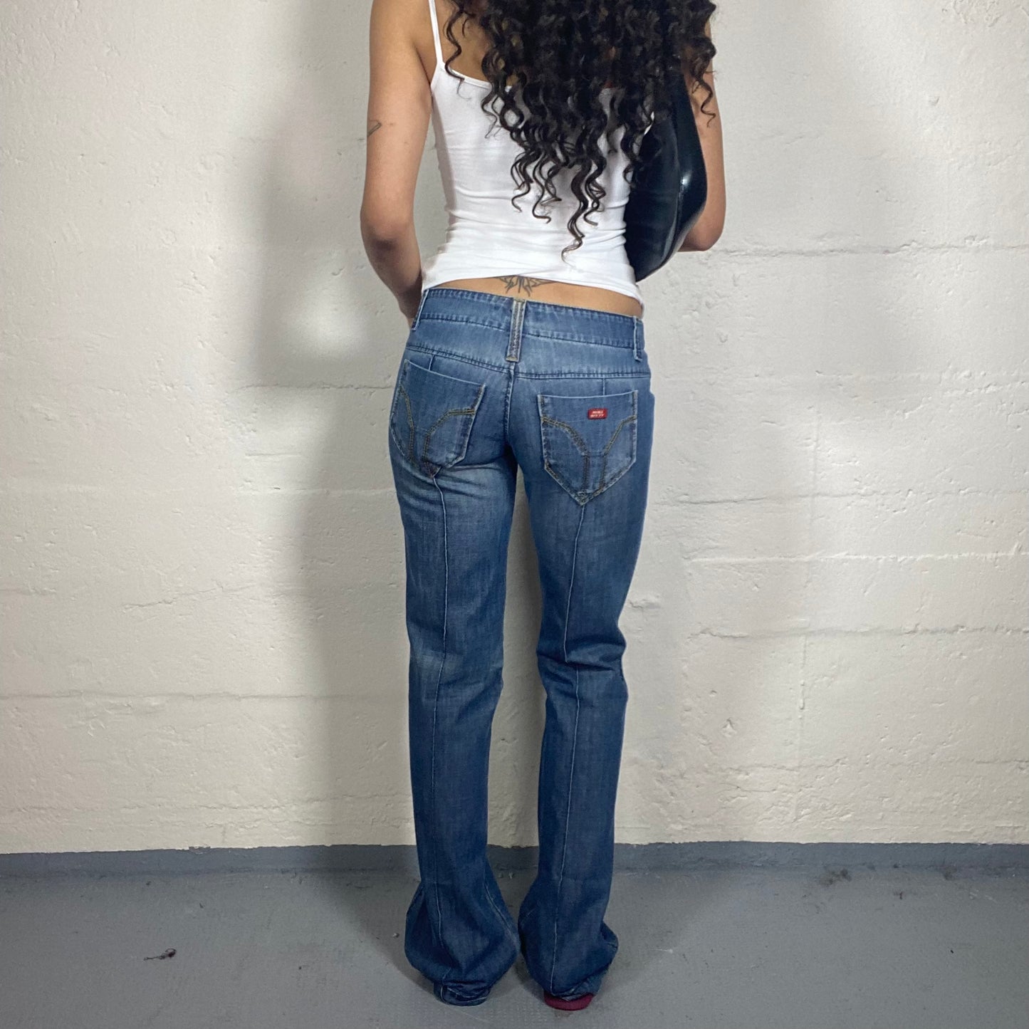 Vintage 2000's Miss Sixty Blue Denim Low Rise Straight Cut Jeans with Front Special Shaped Pockets (S)