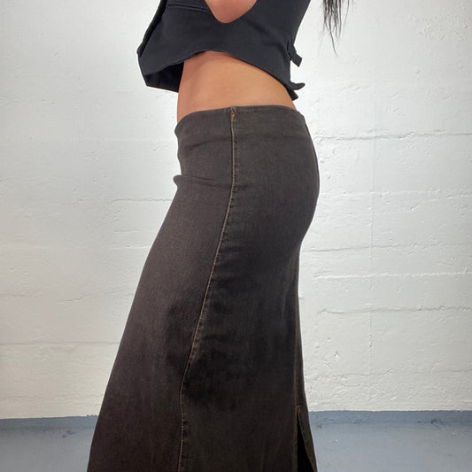 Vintage 2000's Cowgirl Brown Denim Maxi Low Waisted Skirt (L)