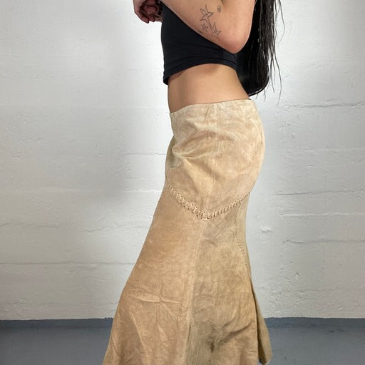 Vintage 90’s Beige Maxi Skirt with Seam Details (44)