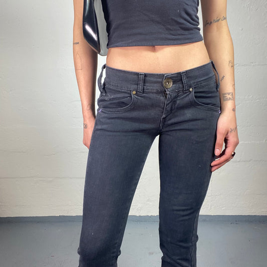 Vintage 2000's Popstar Style Low Waisted Black Skinny Fit Capri Jeans (S)