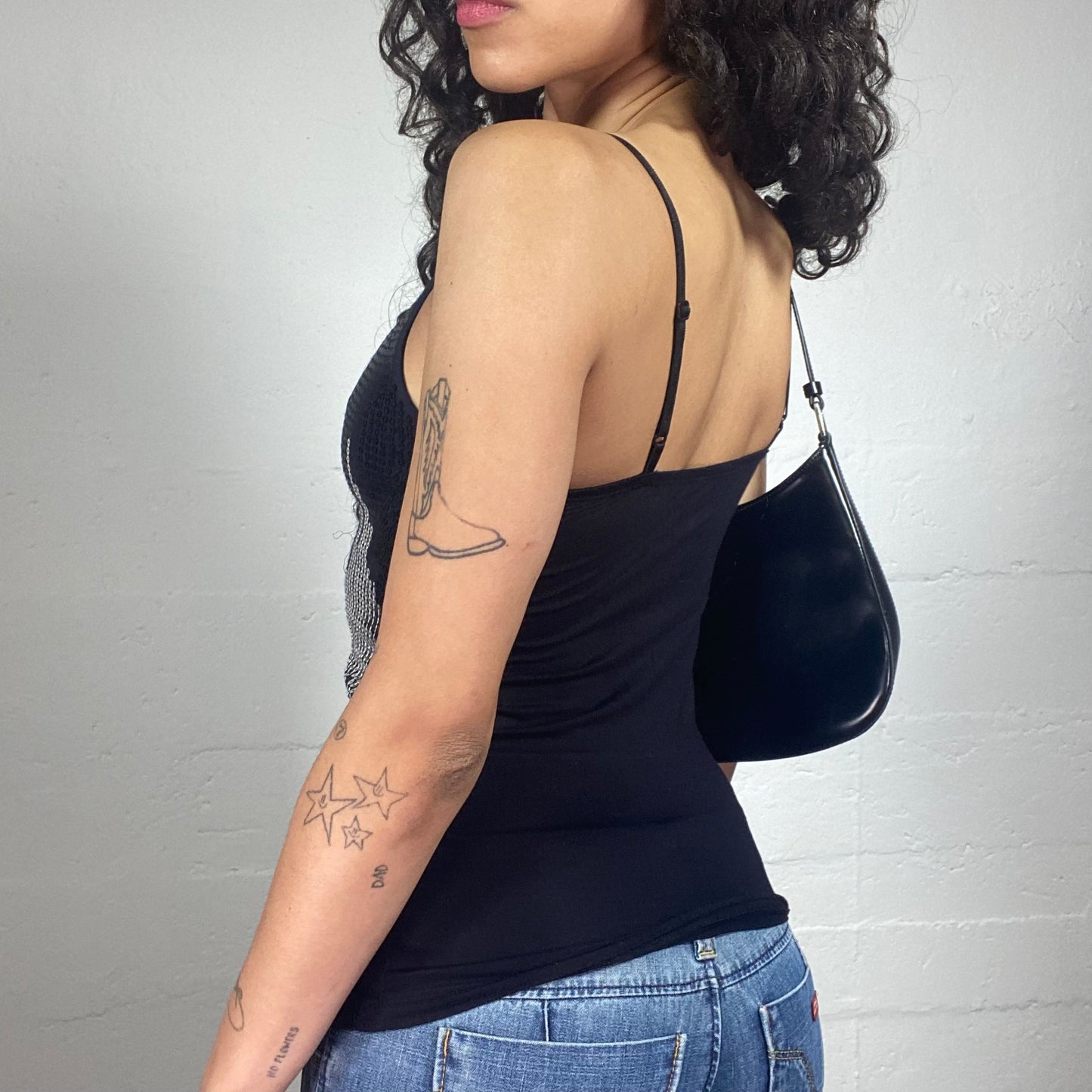 Vintage 2000's Clubwear Black Full On Black and Silver Sequins Embroidery Cami Top (XS)