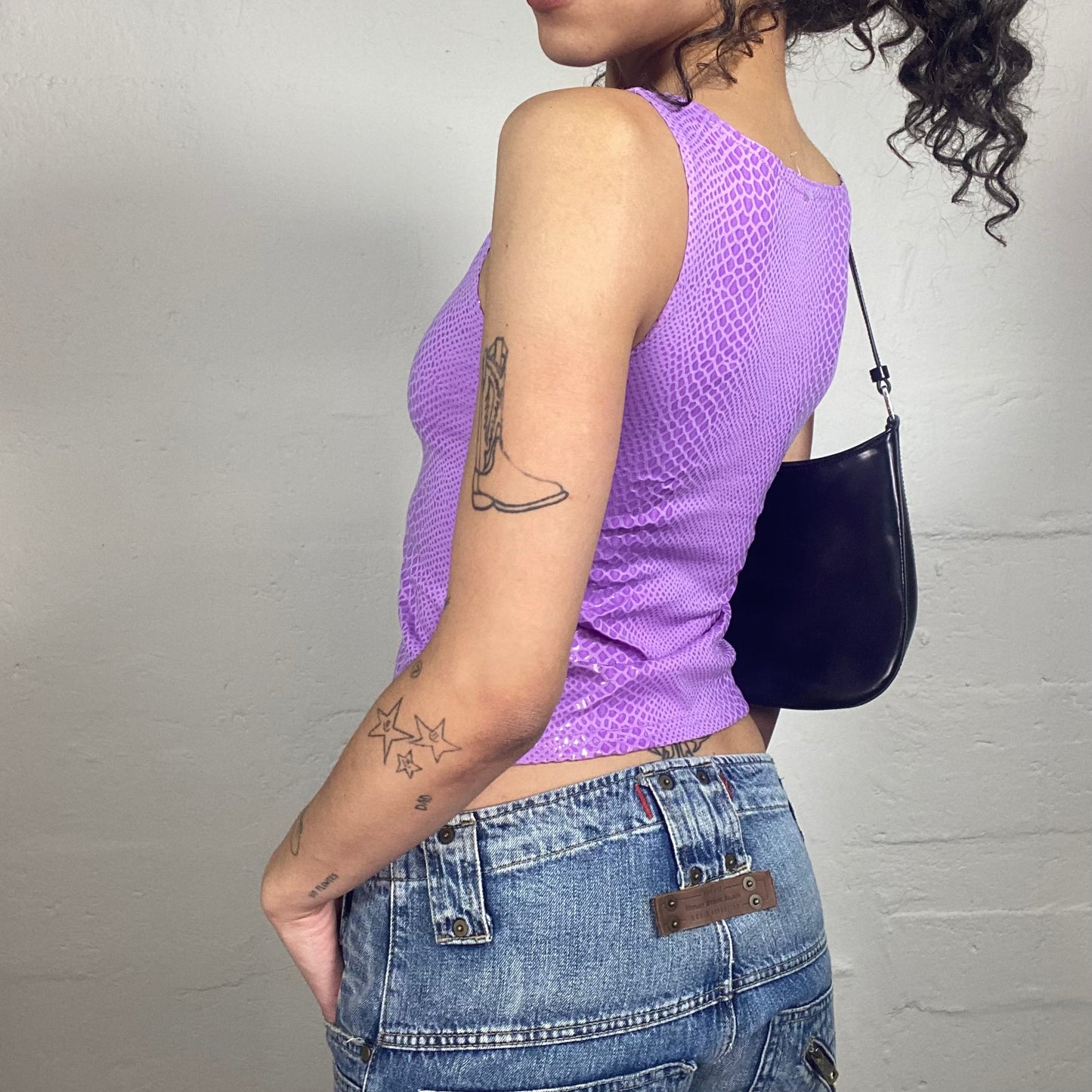 Vintage 2000's Glamorous Purple Glossy Snake Skin Pattern Tank Top (S)