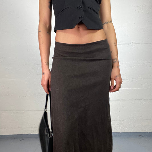 Vintage 2000's Cowgirl Brown Denim Maxi Low Waisted Skirt (L)