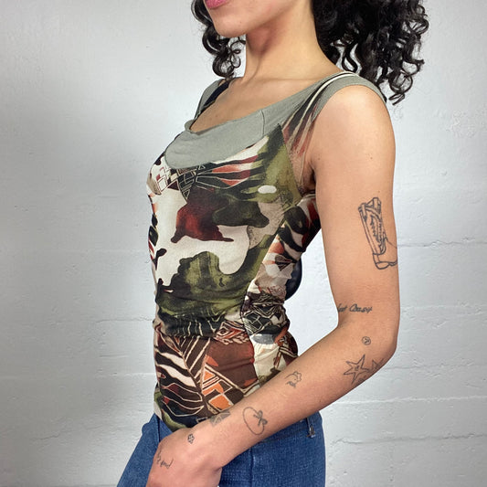 Vintage 2000's Casual Abstract Multicoloured Print Layered Tank Top (S)