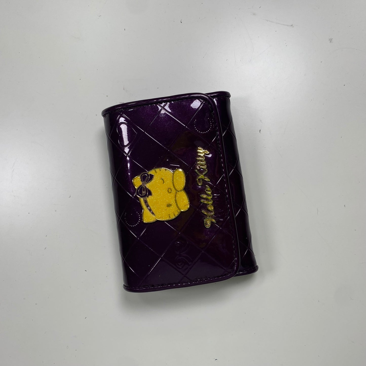 Vintage 2000's Cute Hello Kitty Purple Glossy Wallet with Yellow Kitty Logo